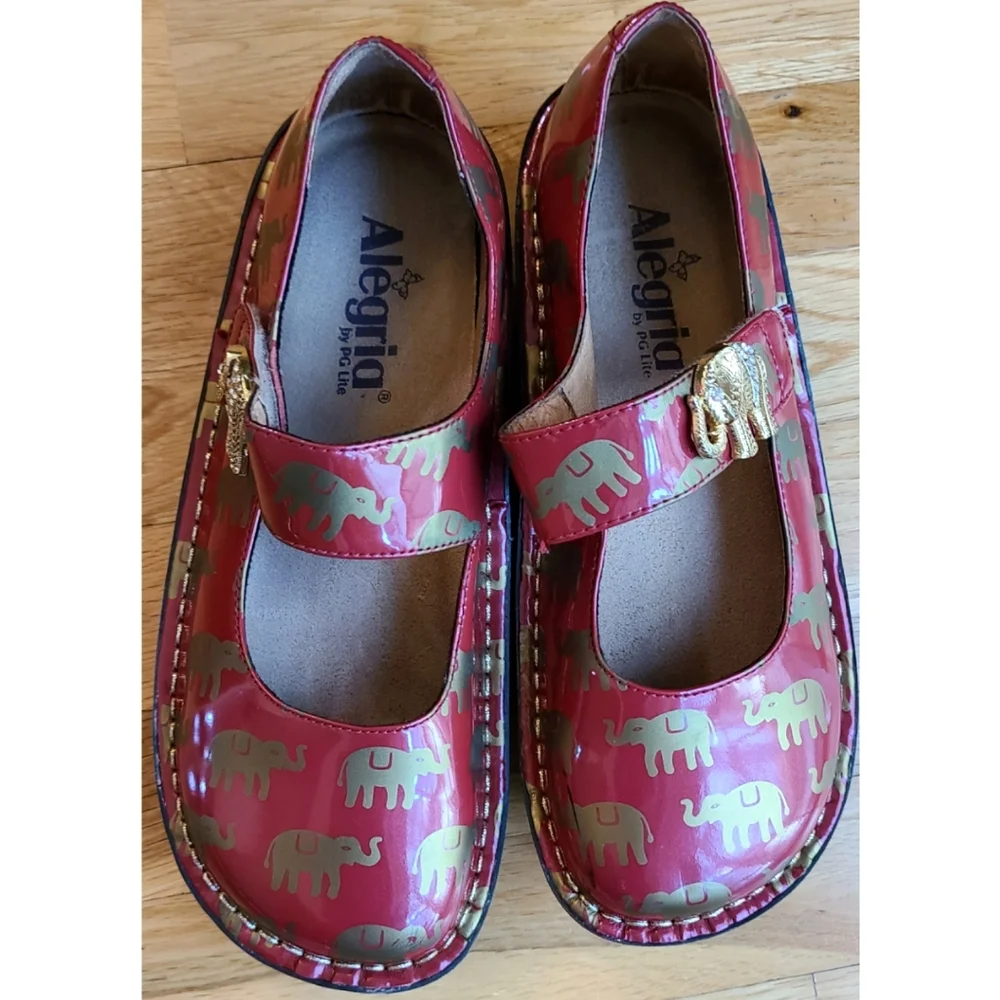 Alegria Paloma Mary Jane shoes Golden Elephant Patent Red Leather 6 Nurse